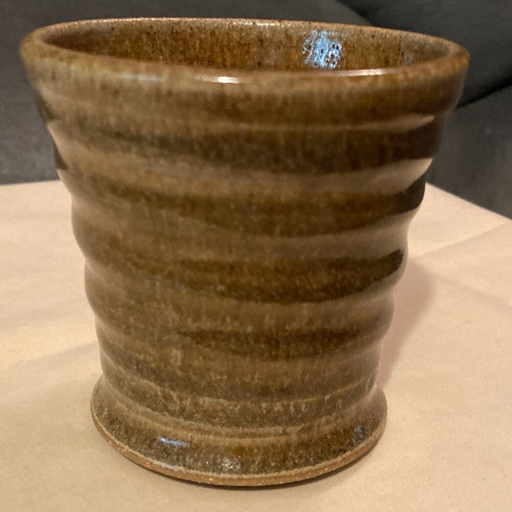 Handcrafted Artisan Pottery Vase/Cup-Swirled Design-Artist Signed-3" High-EUC